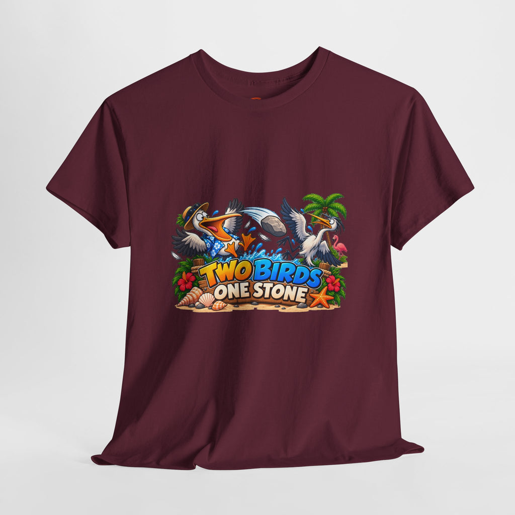 Two Birds One Stone Tropical Beach Graphic Tee