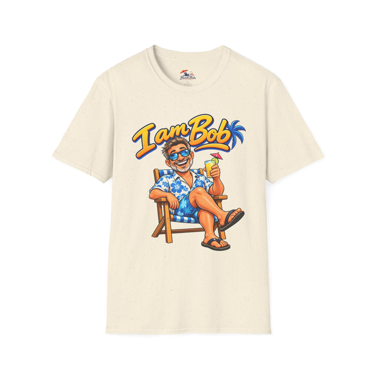 I Am Bob T-Shirt — Retro Tropical Vacation Tee with Beach Chair & Palm Trees