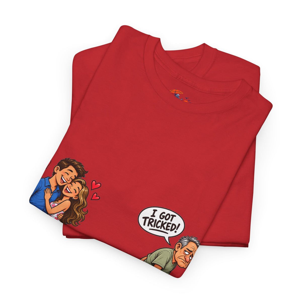 T-Shirt — 'I Got Tricked?' Funny Couple Cartoon Graphic Tee