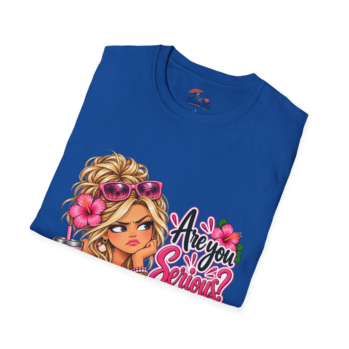 Are You Serious? Girly Graphic T-Shirt – Cute Blonde Cartoon Beach Girl Tee
