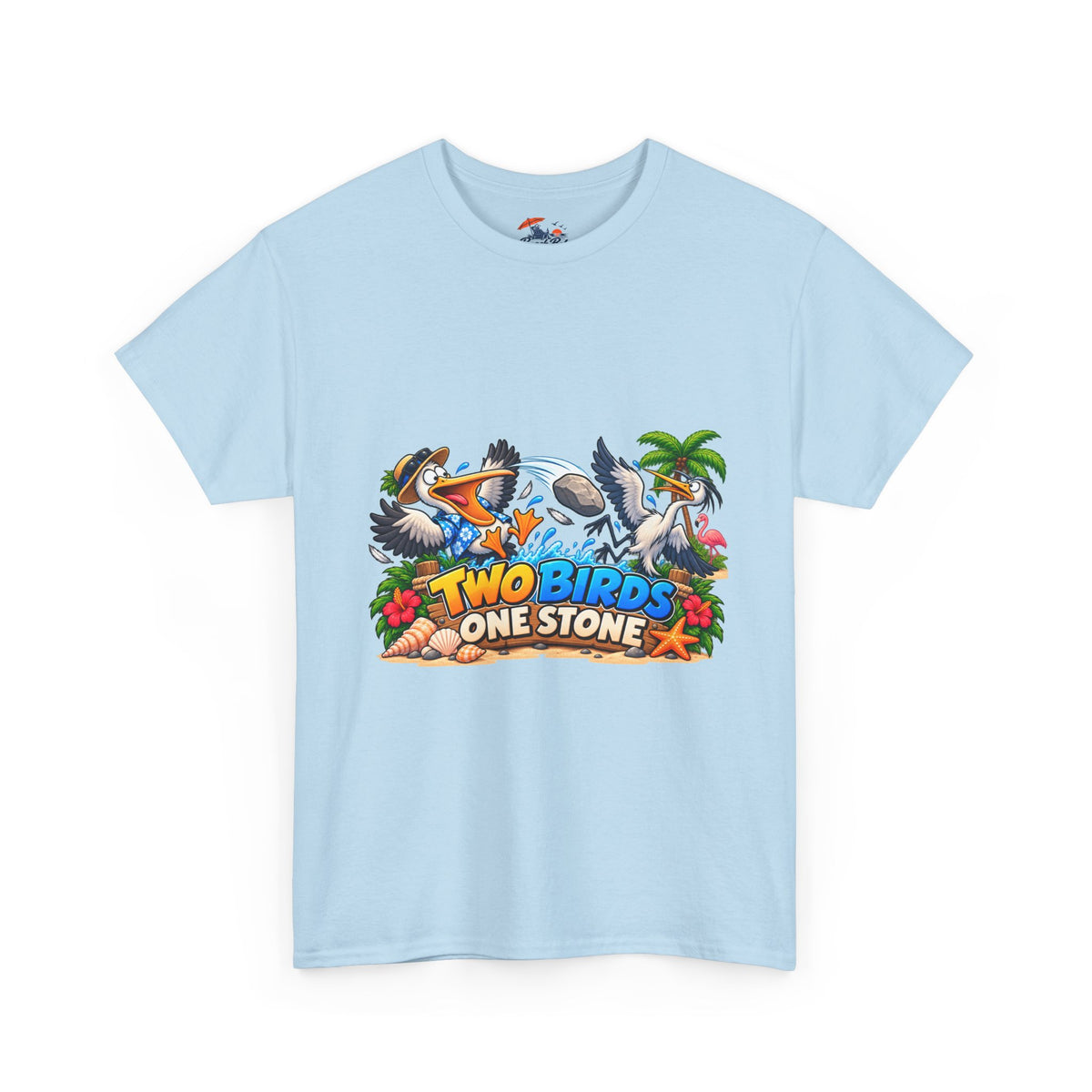 Two Birds One Stone Tropical Beach Graphic Tee