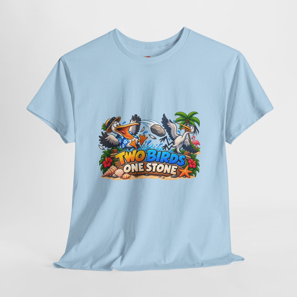 Two Birds One Stone Tropical Beach Graphic Tee
