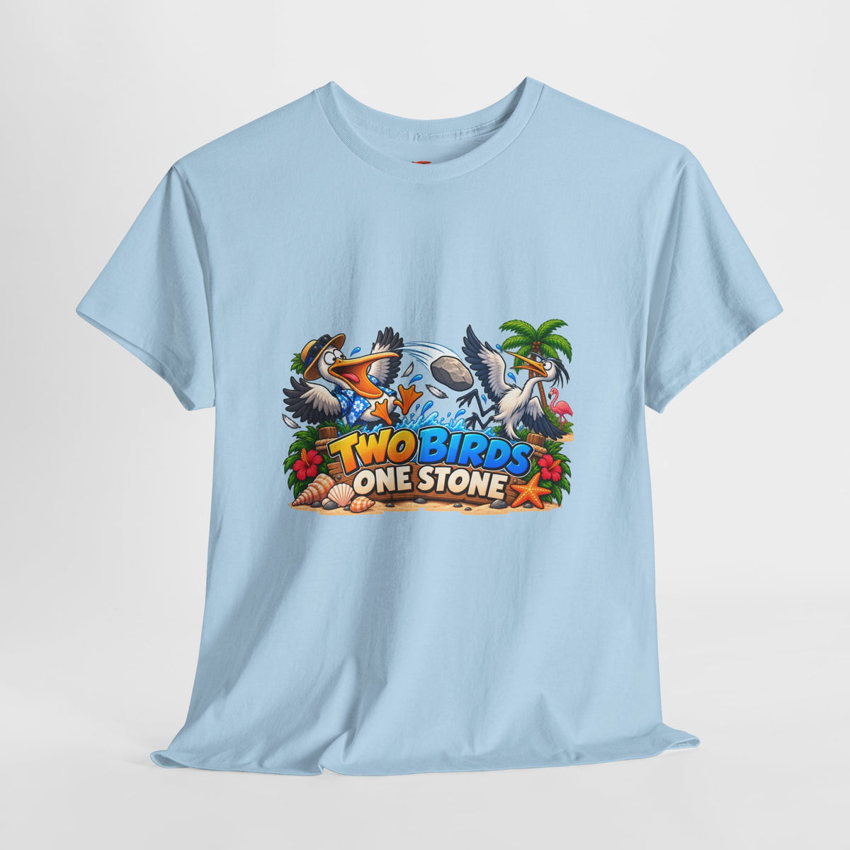Two Birds One Stone Tropical Beach Graphic Tee