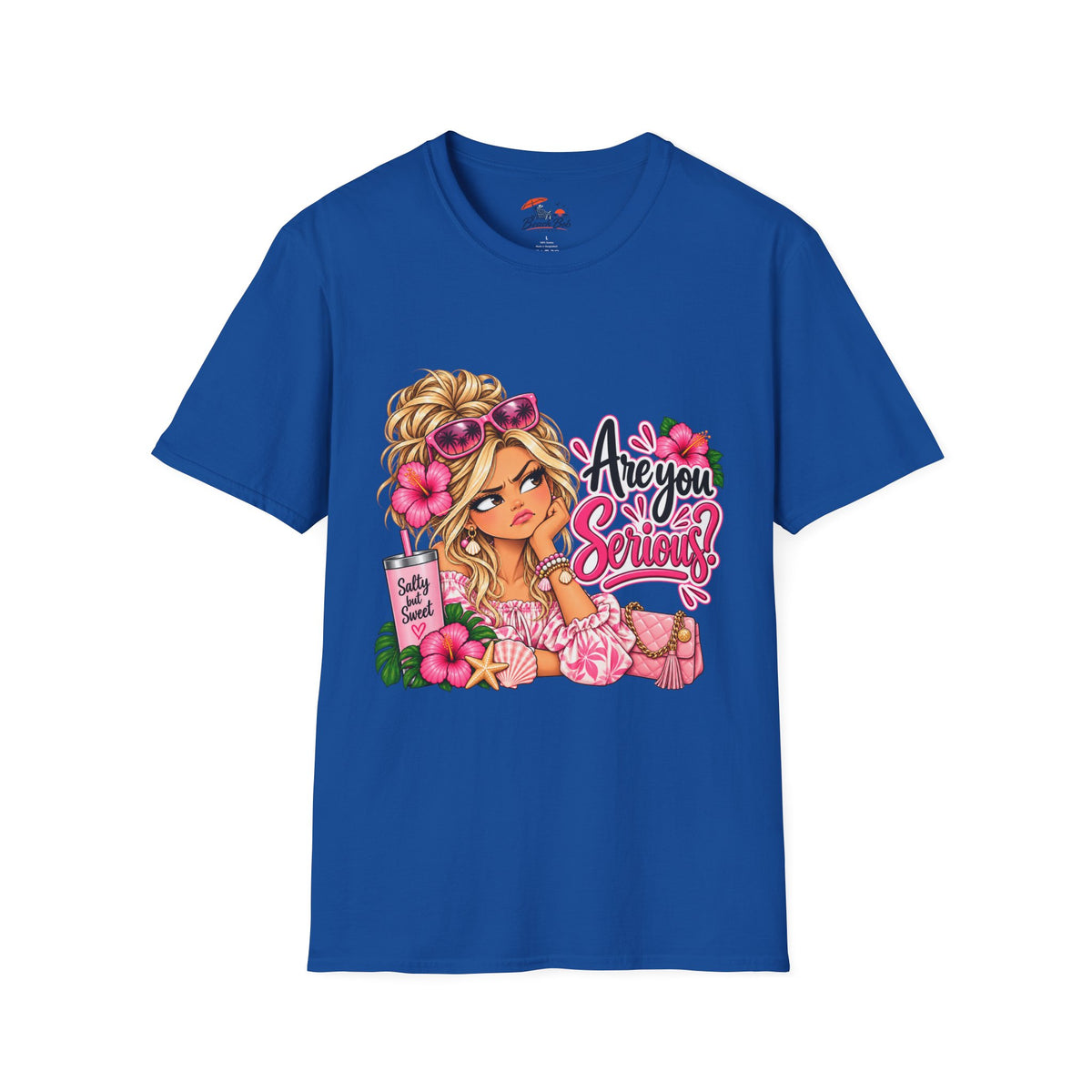 Are You Serious? Girly Graphic T-Shirt – Cute Blonde Cartoon Beach Girl Tee