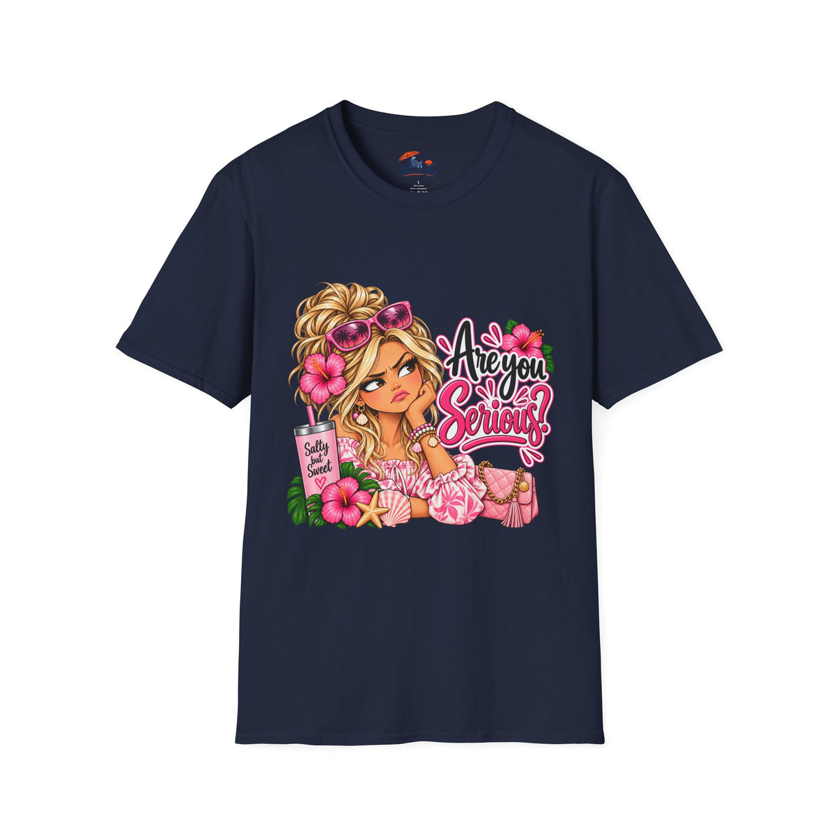 Are You Serious? Girly Graphic T-Shirt – Cute Blonde Cartoon Beach Girl Tee