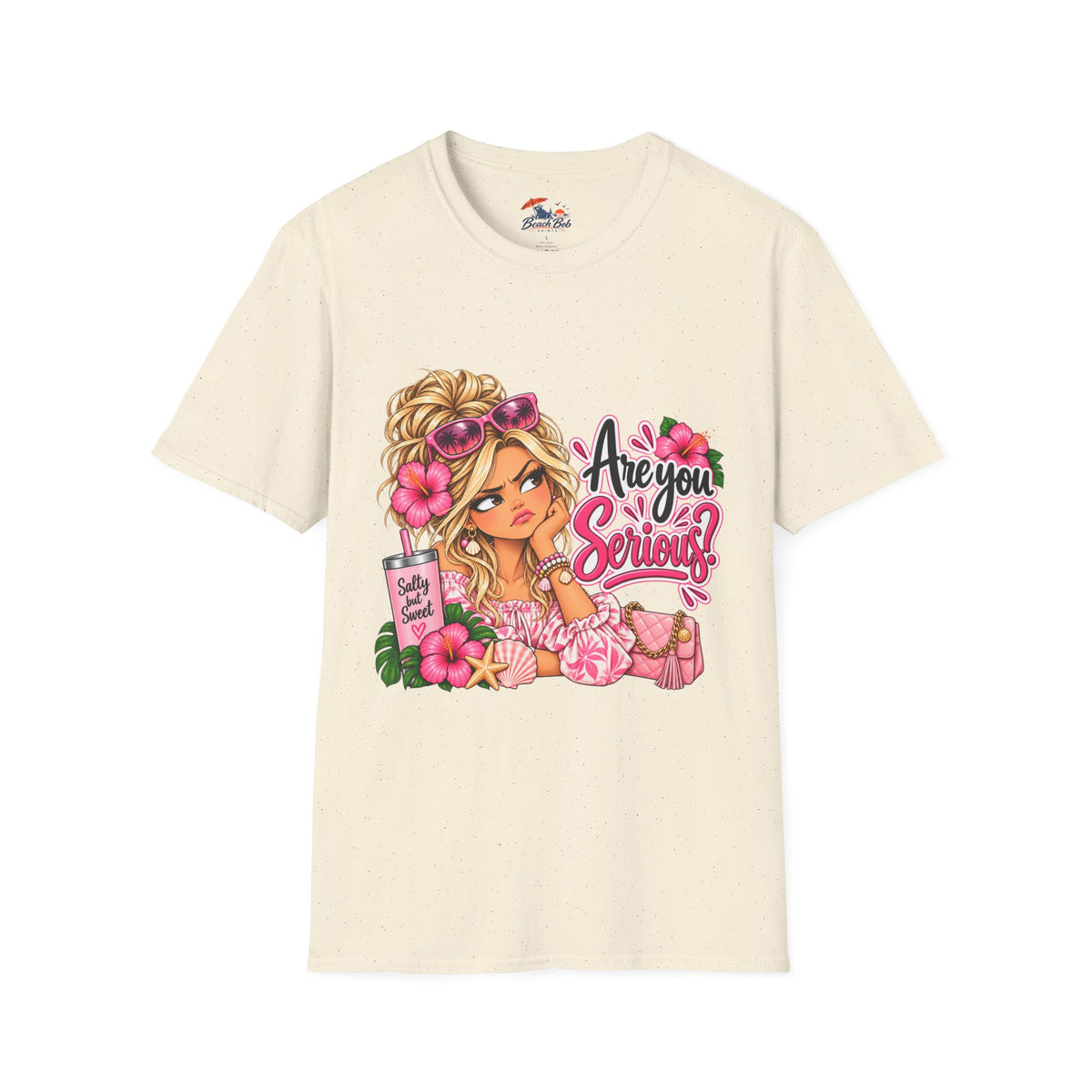 Are You Serious? Girly Graphic T-Shirt – Cute Blonde Cartoon Beach Girl Tee
