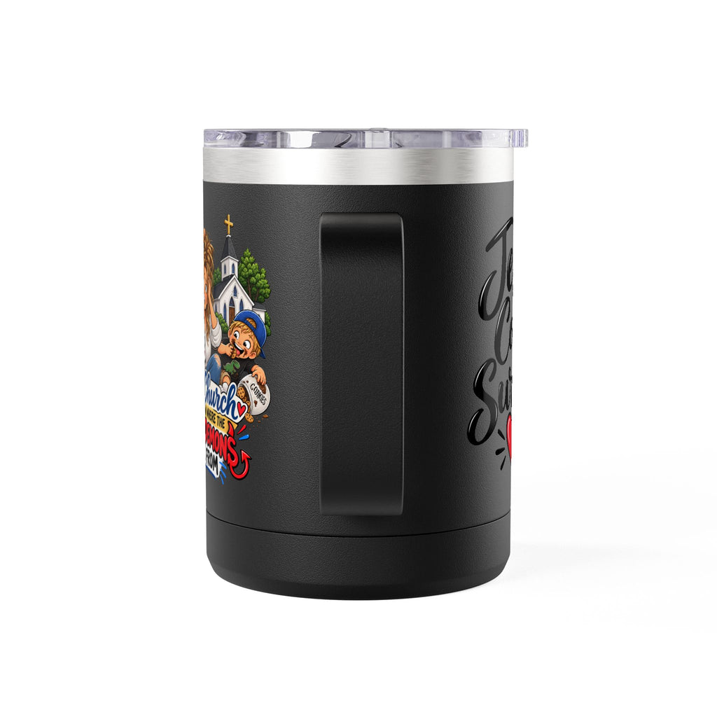Coffee Tumbler – “I Go to Church… I Don’t Know Where the Little Demons Came From” Funny Mom Travel Mug, 15oz