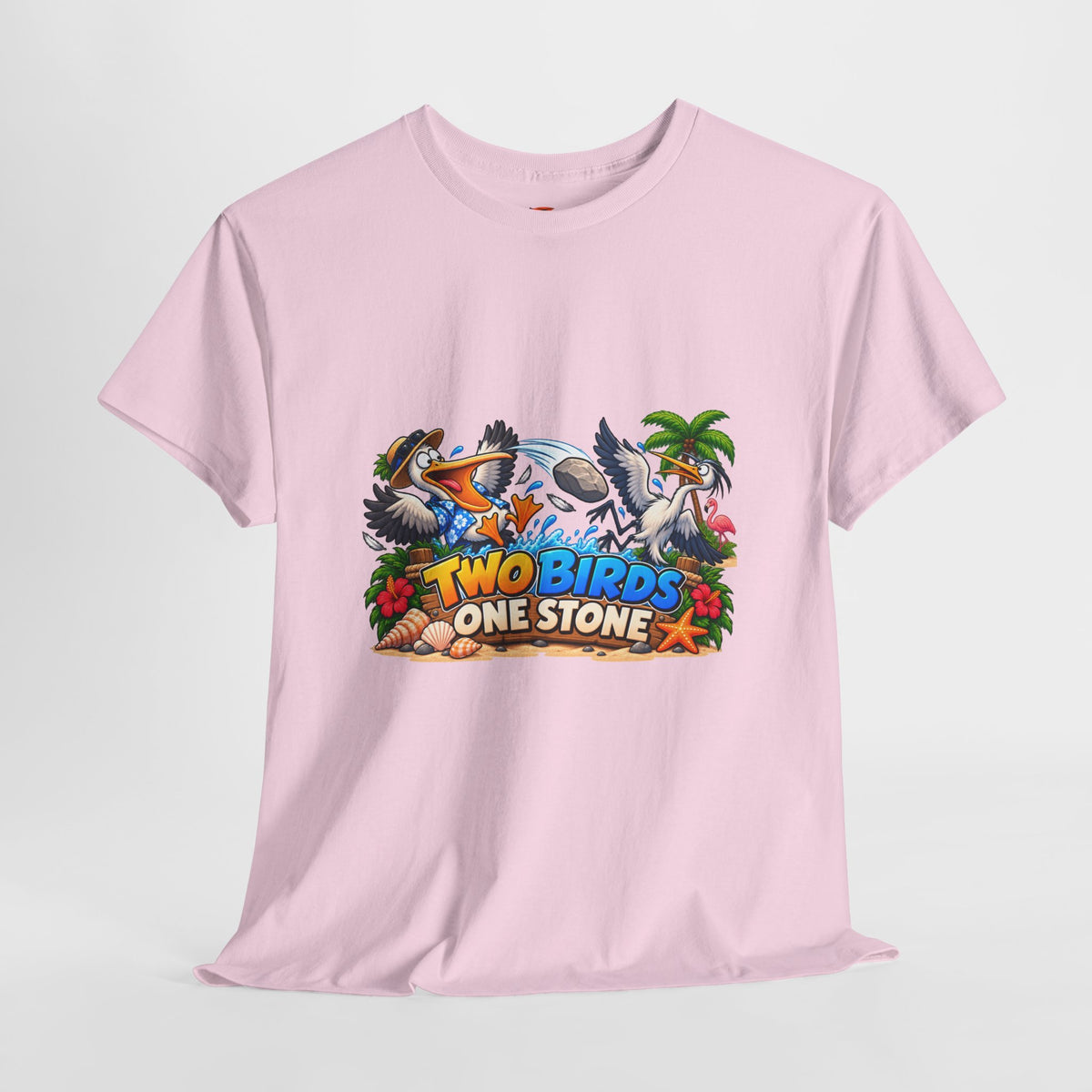 Two Birds One Stone Tropical Beach Graphic Tee