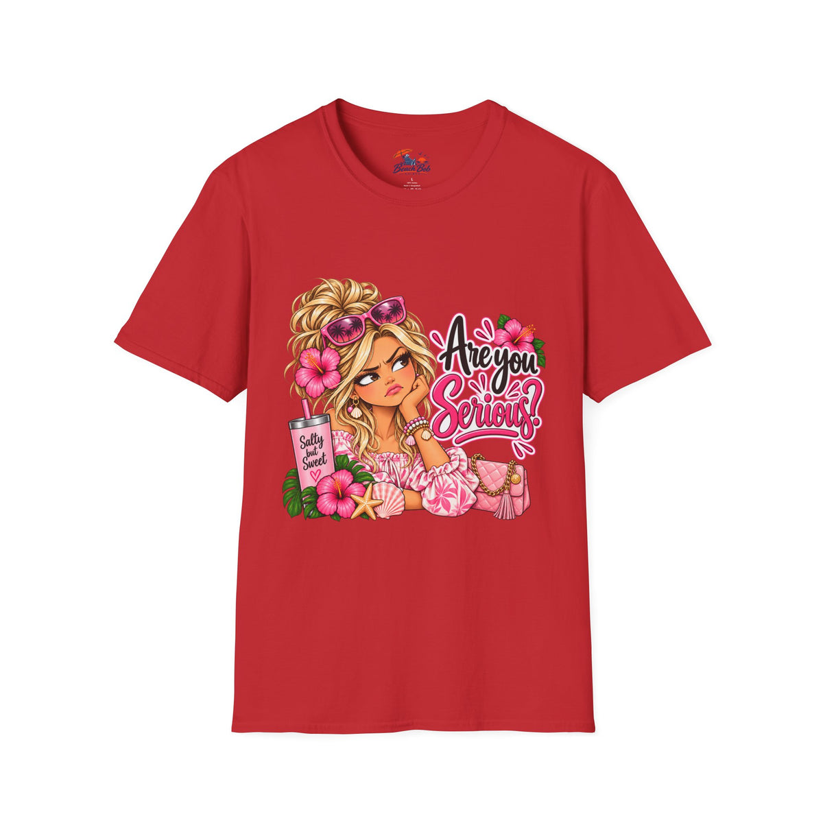 Are You Serious? Girly Graphic T-Shirt – Cute Blonde Cartoon Beach Girl Tee