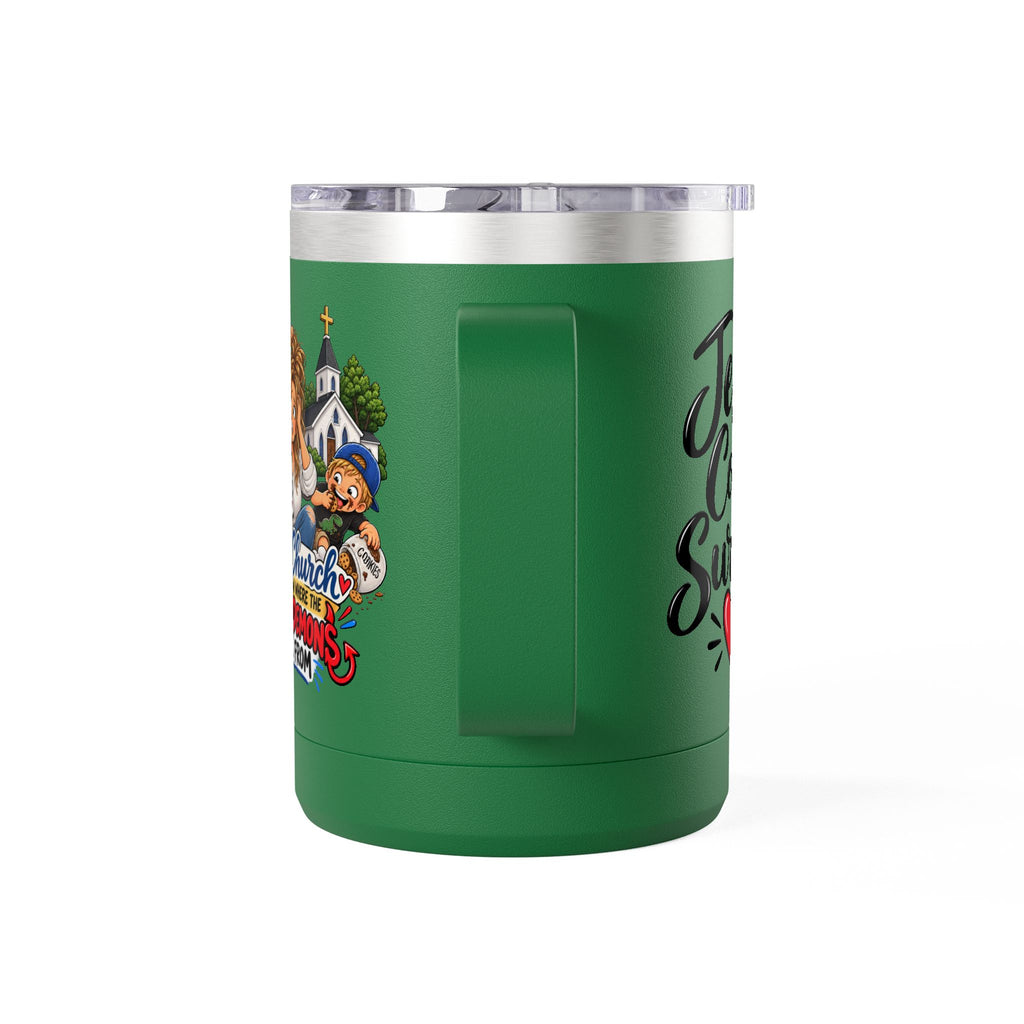 Coffee Tumbler – “I Go to Church… I Don’t Know Where the Little Demons Came From” Funny Mom Travel Mug, 15oz