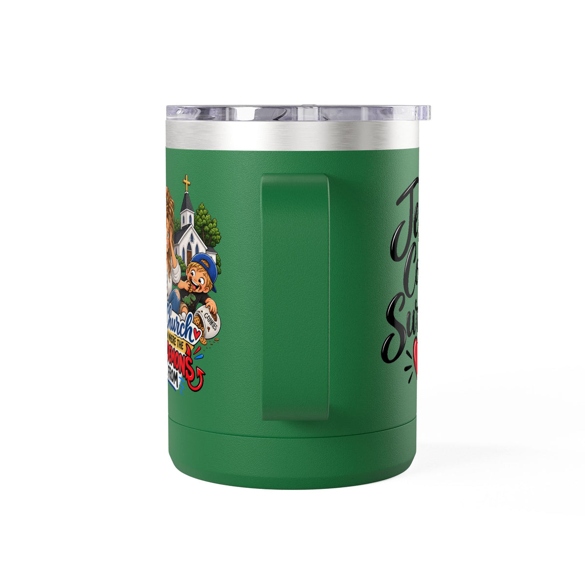 Coffee Tumbler – “I Go to Church… I Don’t Know Where the Little Demons Came From” Funny Mom Travel Mug, 15oz