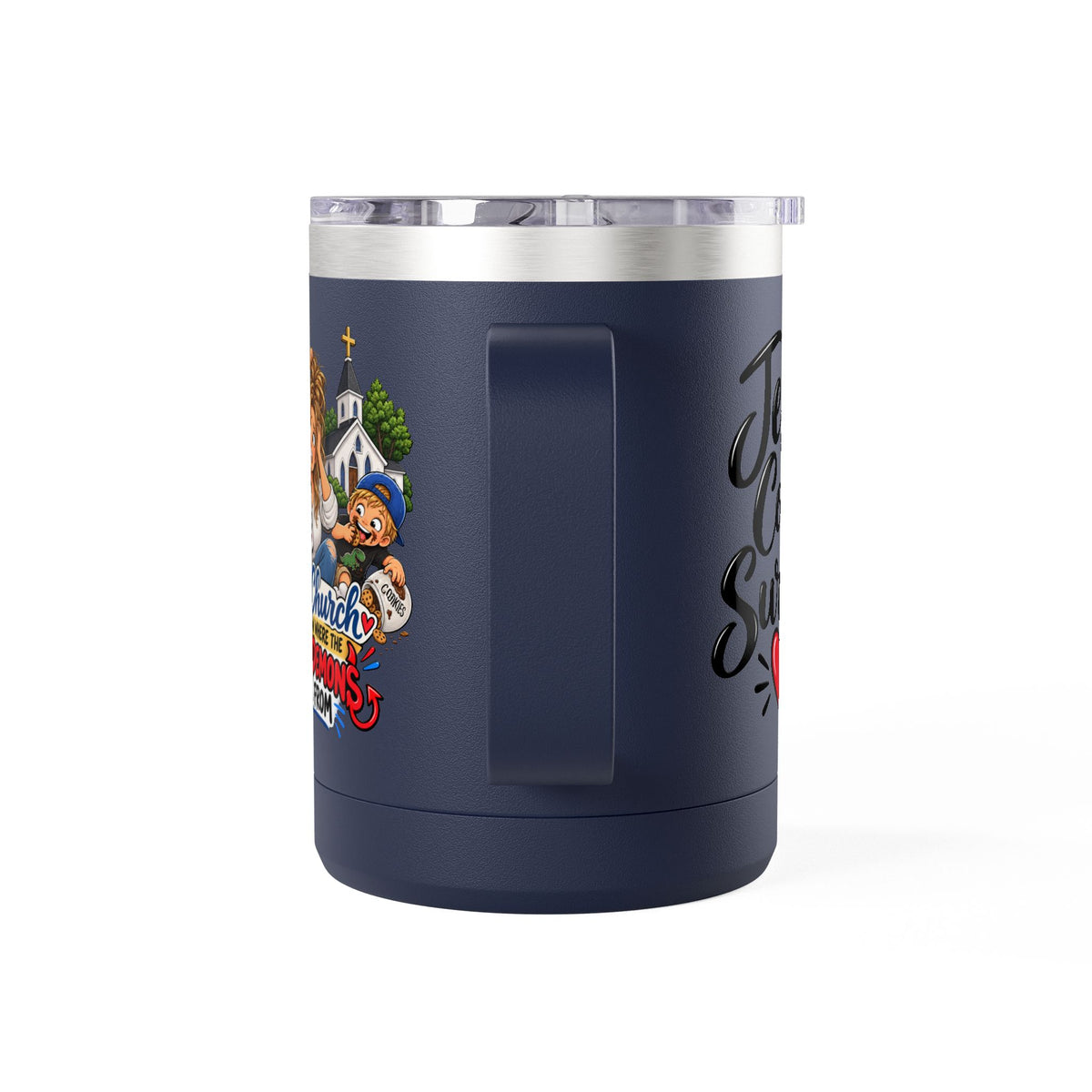 Coffee Tumbler – “I Go to Church… I Don’t Know Where the Little Demons Came From” Funny Mom Travel Mug, 15oz