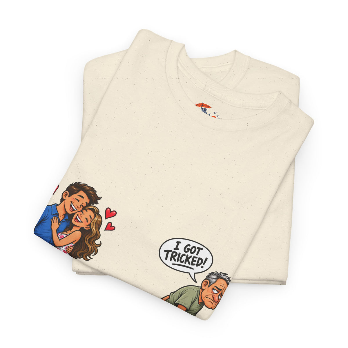 T-Shirt — 'I Got Tricked?' Funny Couple Cartoon Graphic Tee