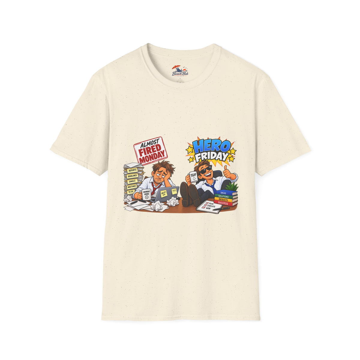 Hero Friday vs Fired Monday Funny Graphic T‑Shirt