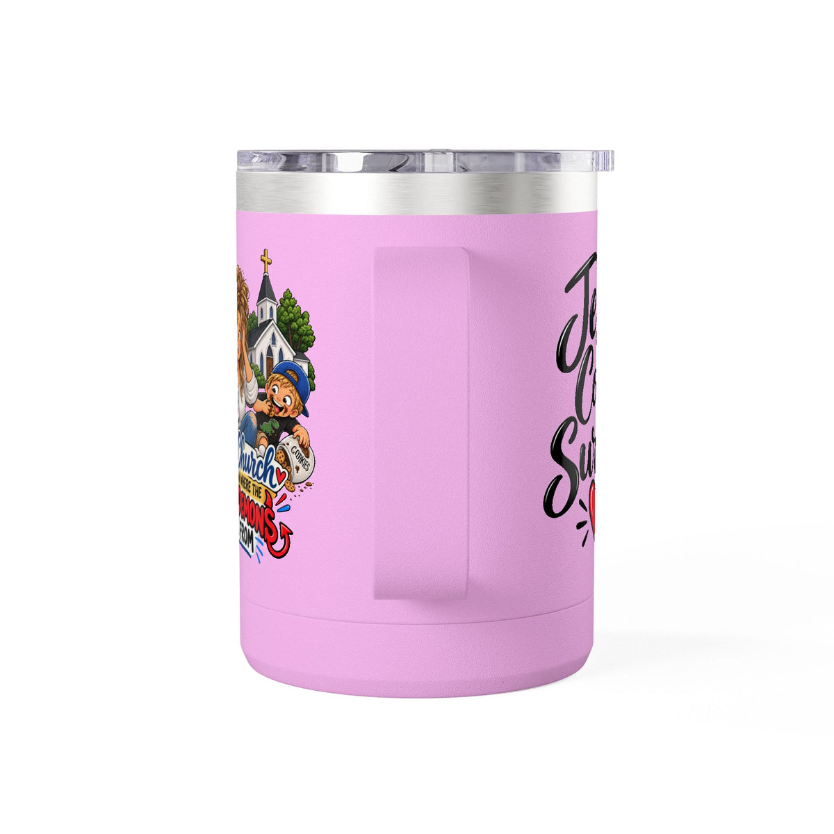 Coffee Tumbler – “I Go to Church… I Don’t Know Where the Little Demons Came From” Funny Mom Travel Mug, 15oz
