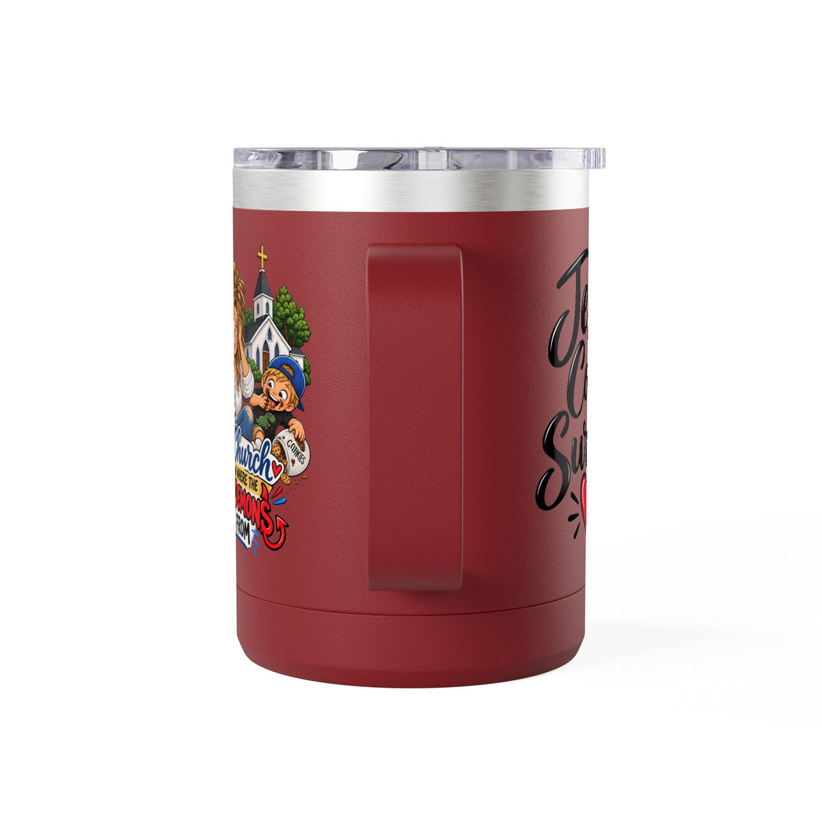 Coffee Tumbler – “I Go to Church… I Don’t Know Where the Little Demons Came From” Funny Mom Travel Mug, 15oz