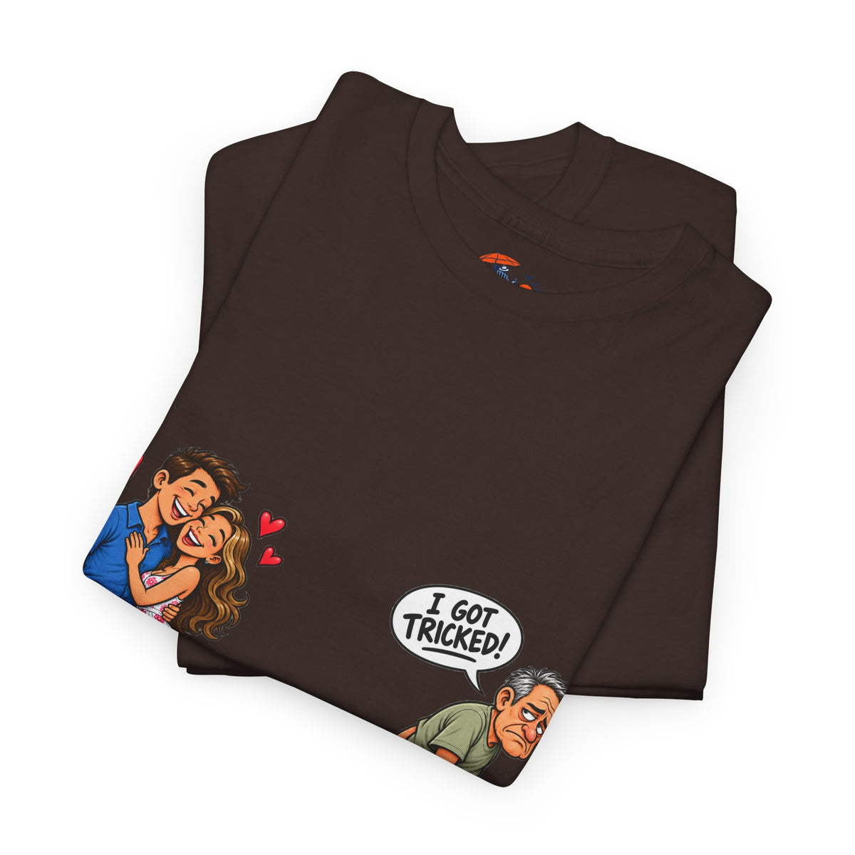T-Shirt — 'I Got Tricked?' Funny Couple Cartoon Graphic Tee