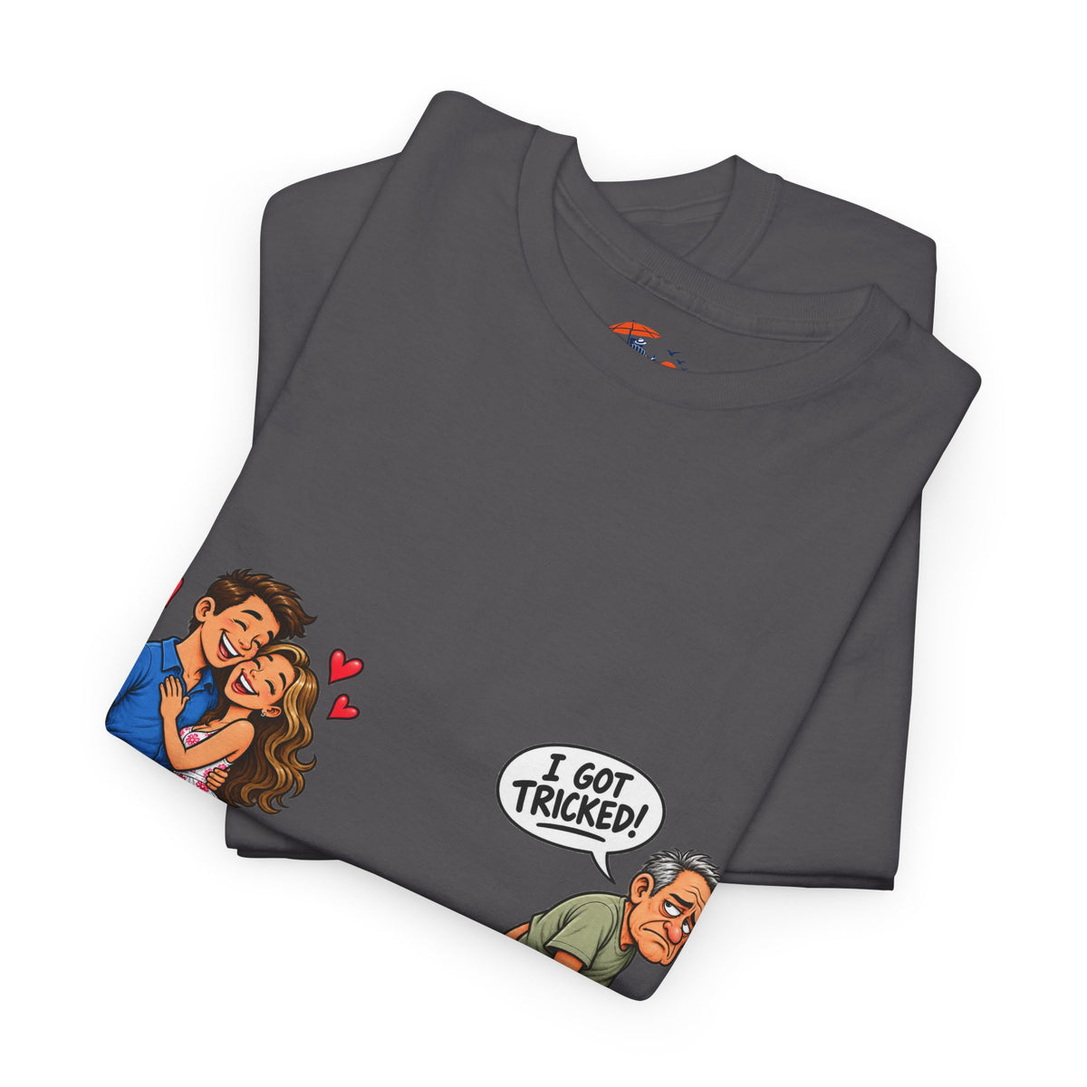 T-Shirt — 'I Got Tricked?' Funny Couple Cartoon Graphic Tee