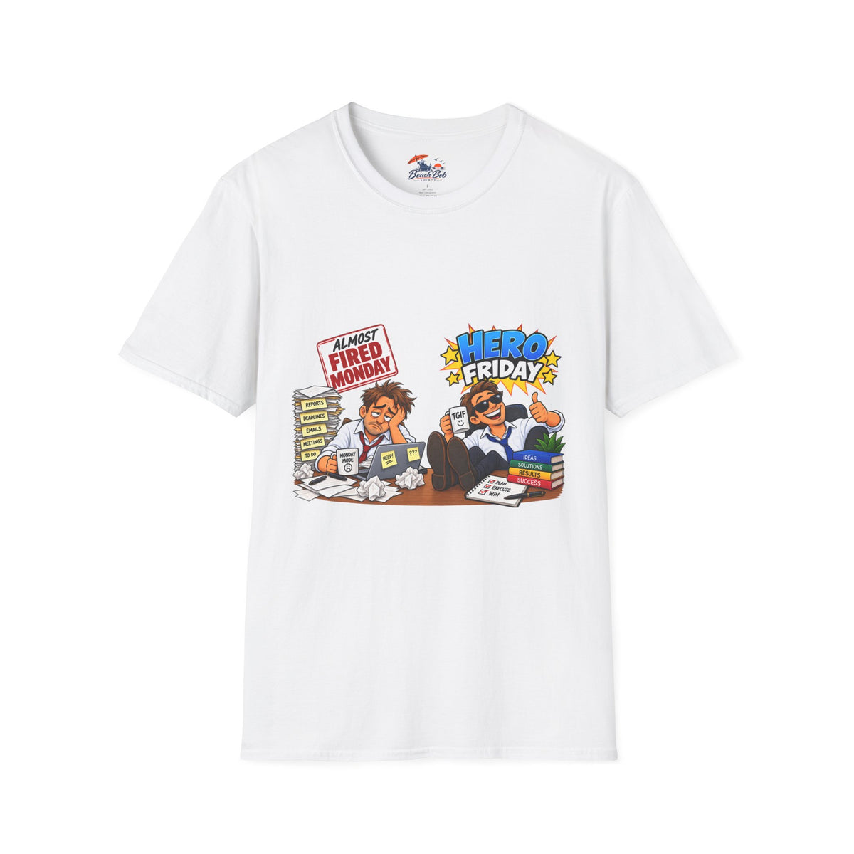 Hero Friday vs Fired Monday Funny Graphic T‑Shirt