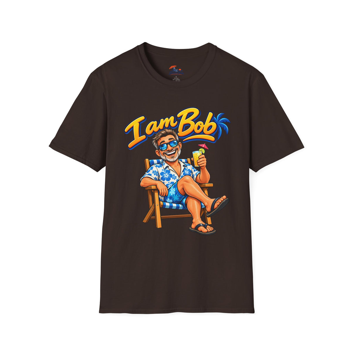 I Am Bob T-Shirt — Retro Tropical Vacation Tee with Beach Chair & Palm Trees