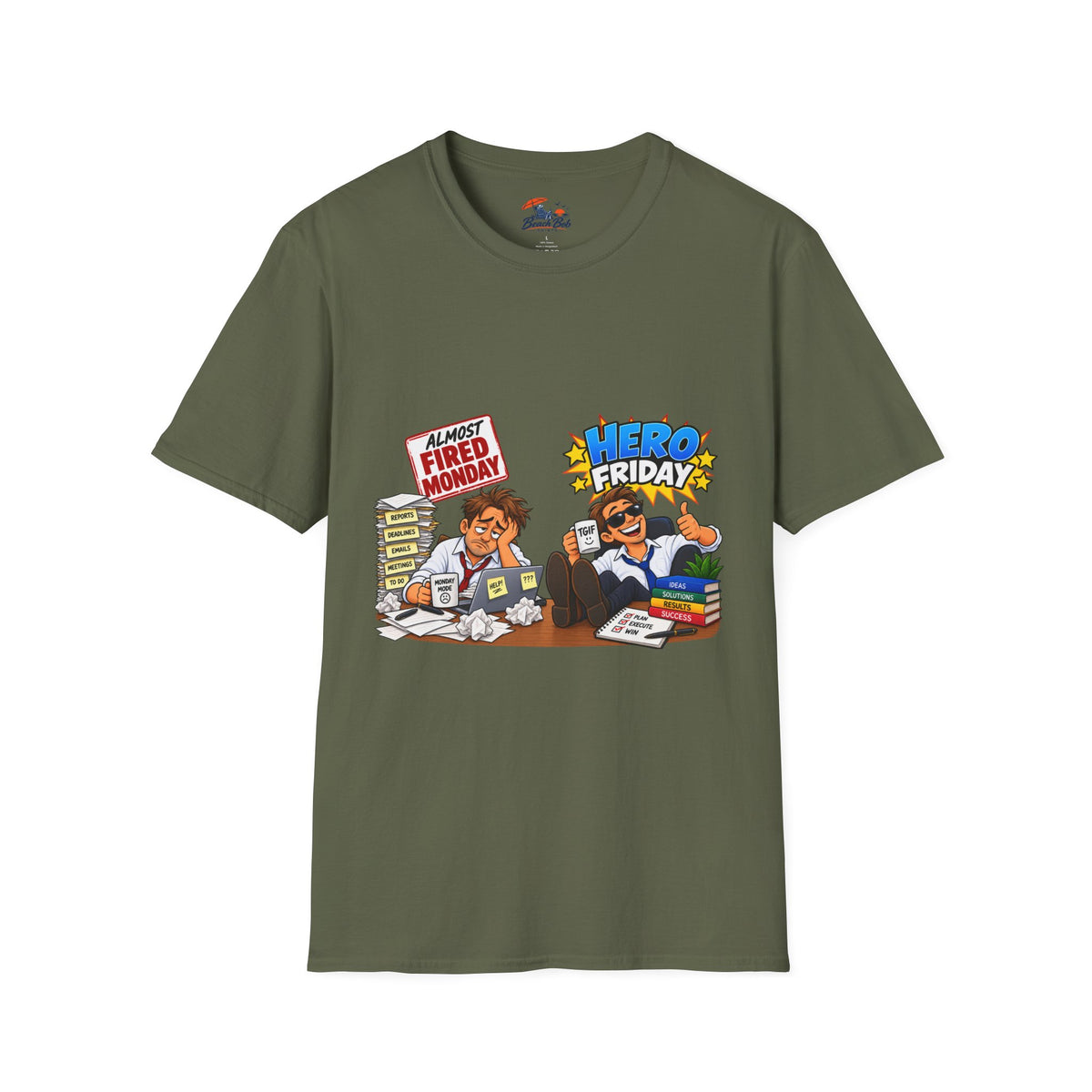 Hero Friday vs Fired Monday Funny Graphic T‑Shirt