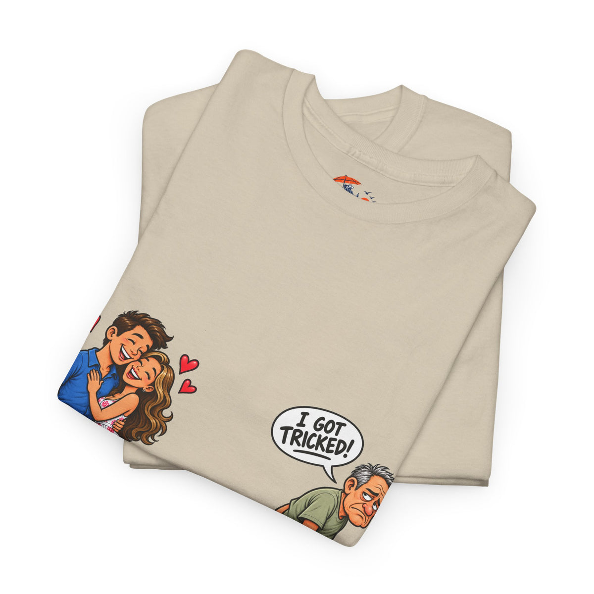 T-Shirt — 'I Got Tricked?' Funny Couple Cartoon Graphic Tee