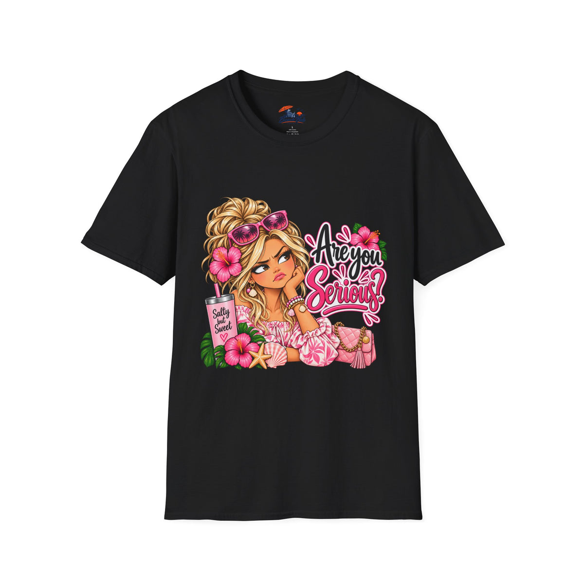 Are You Serious? Girly Graphic T-Shirt – Cute Blonde Cartoon Beach Girl Tee