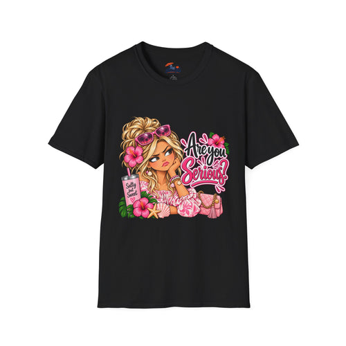 Are You Serious? Girly Graphic T-Shirt – Cute Blonde Cartoon Beach Girl Tee