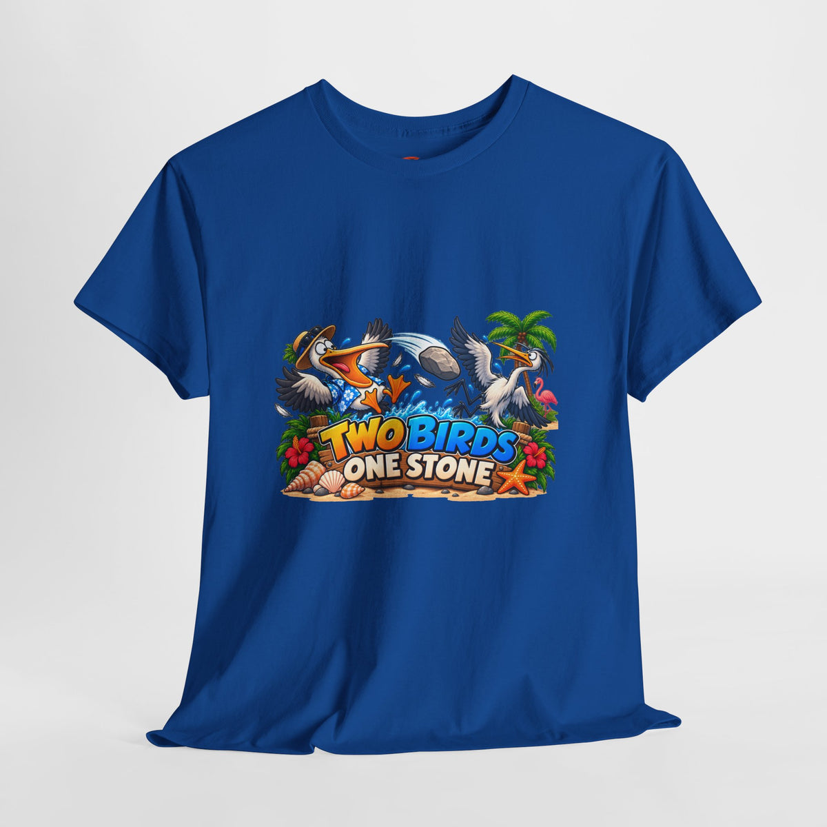 Two Birds One Stone Tropical Beach Graphic Tee