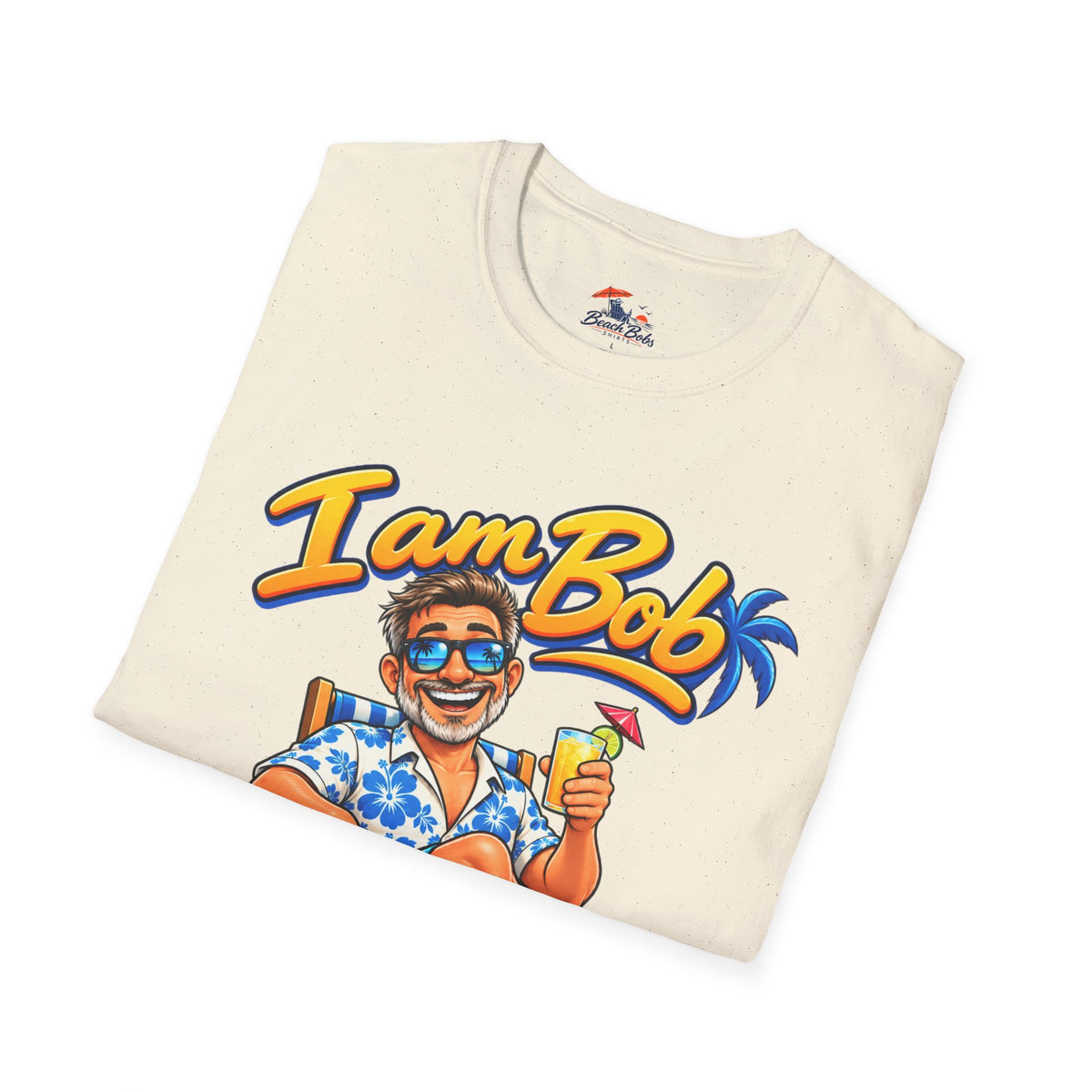 I Am Bob T-Shirt — Retro Tropical Vacation Tee with Beach Chair & Palm Trees