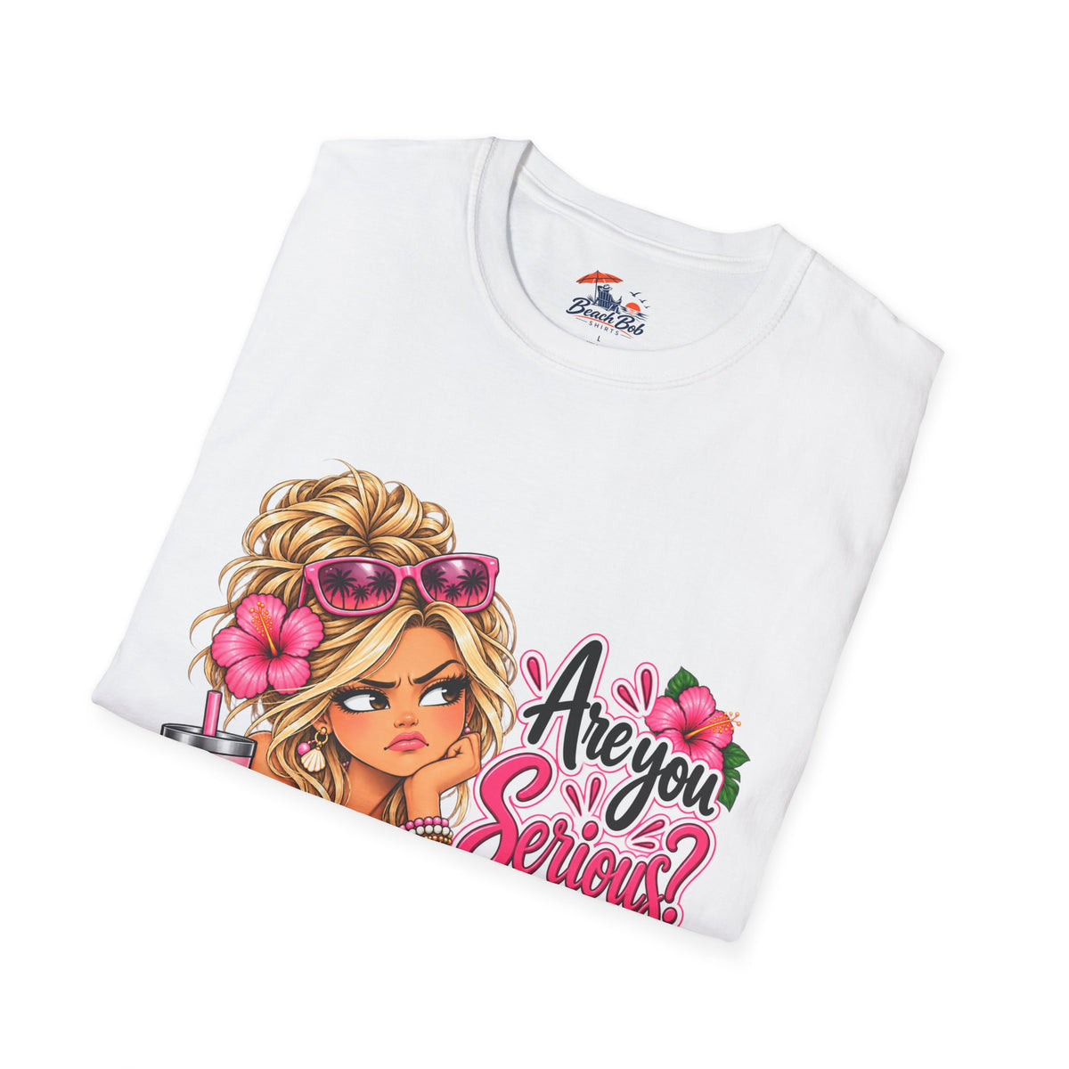 Are You Serious? Girly Graphic T-Shirt – Cute Blonde Cartoon Beach Girl Tee