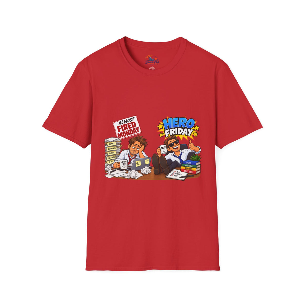 Hero Friday vs Fired Monday Funny Graphic T‑Shirt