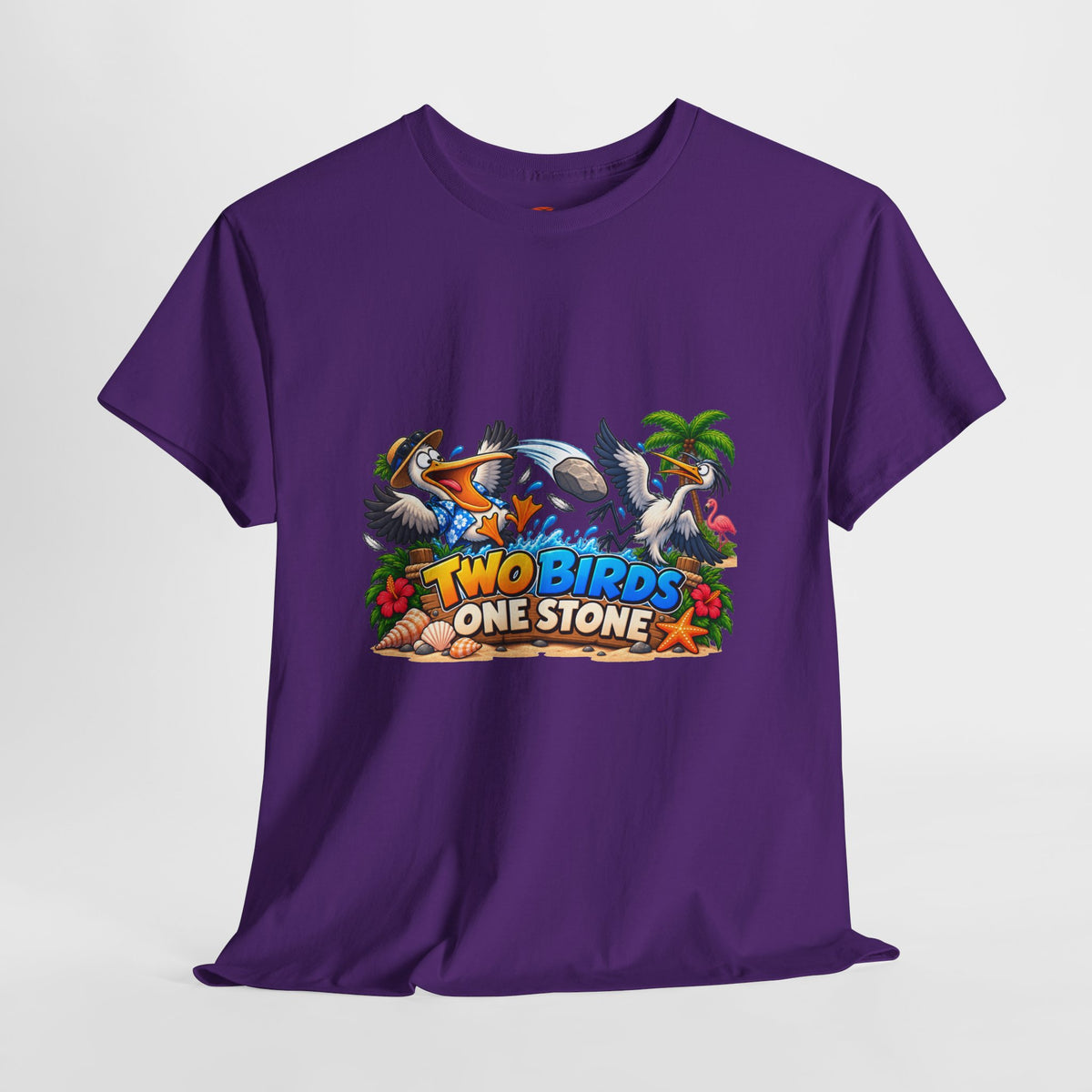 Two Birds One Stone Tropical Beach Graphic Tee