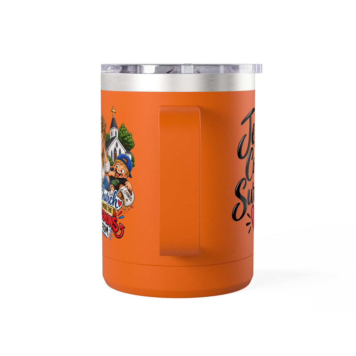 Coffee Tumbler – “I Go to Church… I Don’t Know Where the Little Demons Came From” Funny Mom Travel Mug, 15oz