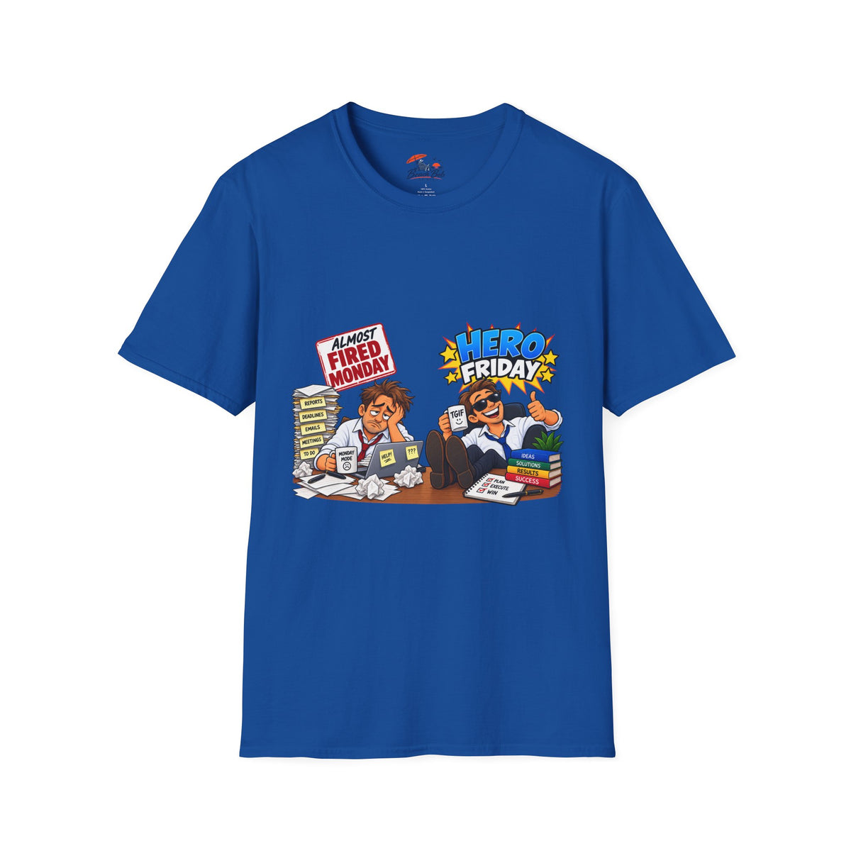 Hero Friday vs Fired Monday Funny Graphic T‑Shirt