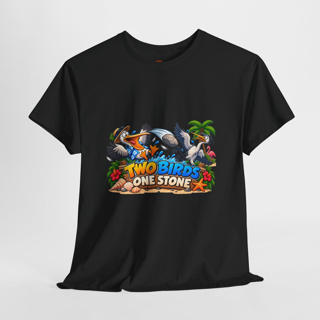 Two Birds One Stone Tropical Beach Graphic Tee