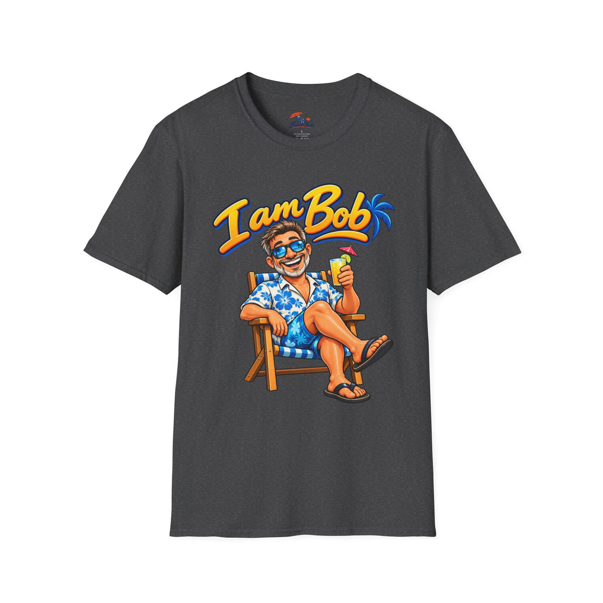 I Am Bob T-Shirt — Retro Tropical Vacation Tee with Beach Chair & Palm Trees