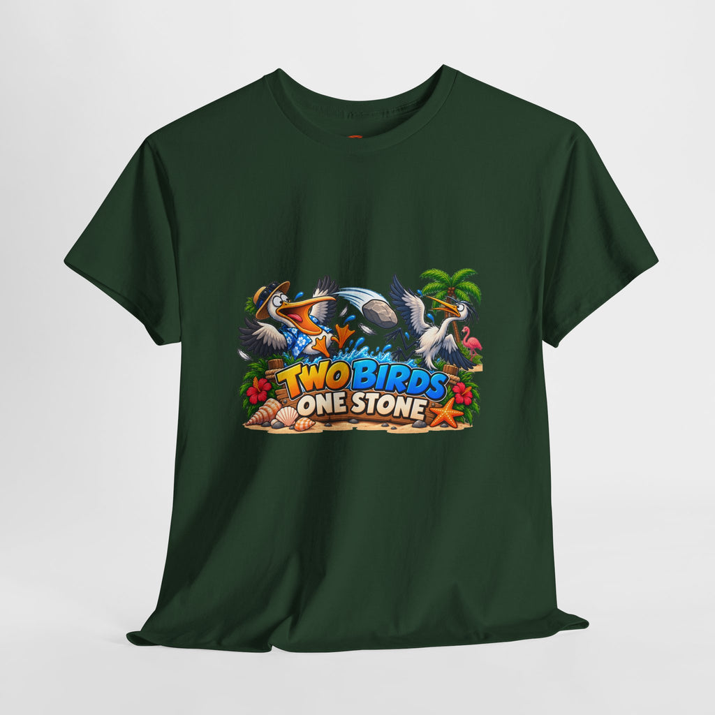 Two Birds One Stone Tropical Beach Graphic Tee