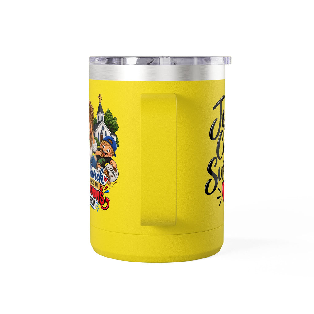 Coffee Tumbler – “I Go to Church… I Don’t Know Where the Little Demons Came From” Funny Mom Travel Mug, 15oz