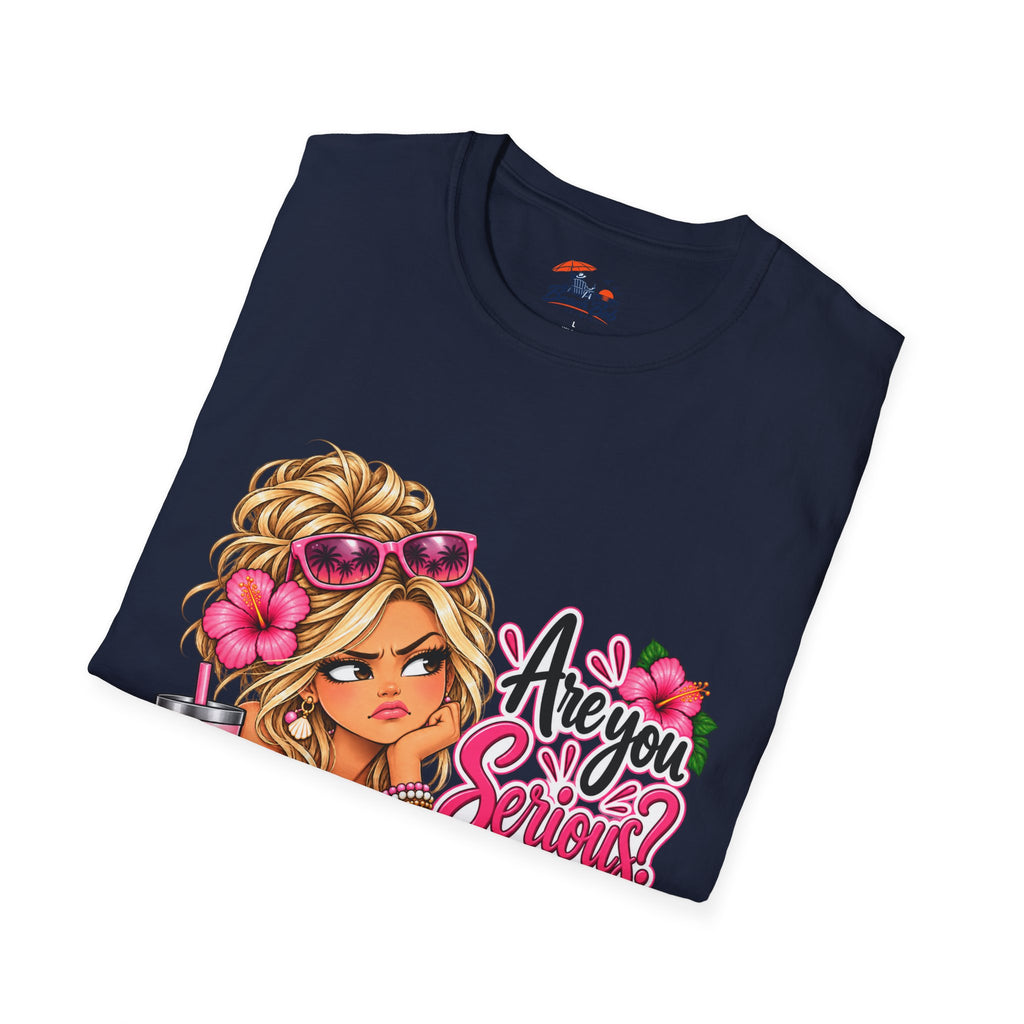 Are You Serious? Girly Graphic T-Shirt – Cute Blonde Cartoon Beach Girl Tee