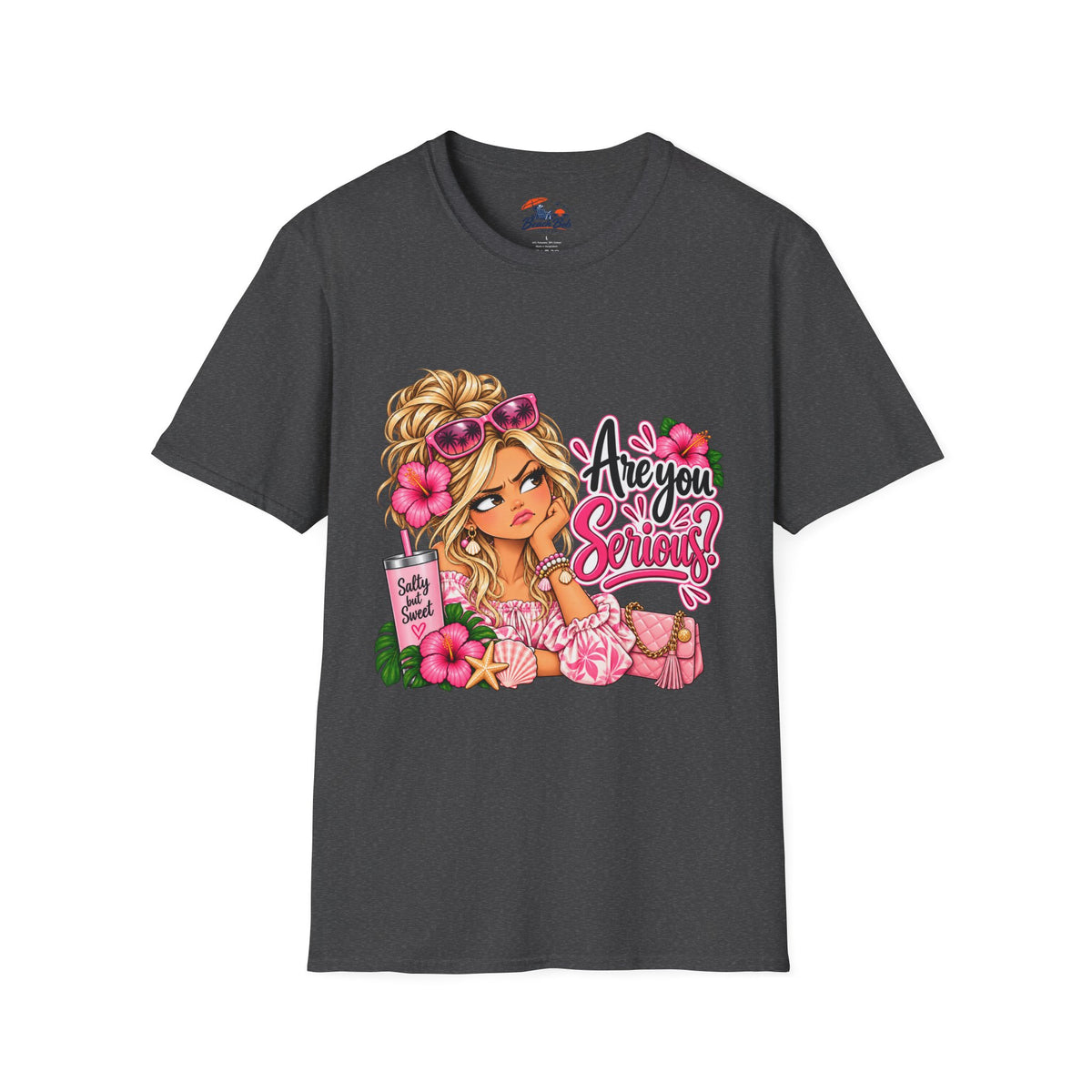 Are You Serious? Girly Graphic T-Shirt – Cute Blonde Cartoon Beach Girl Tee