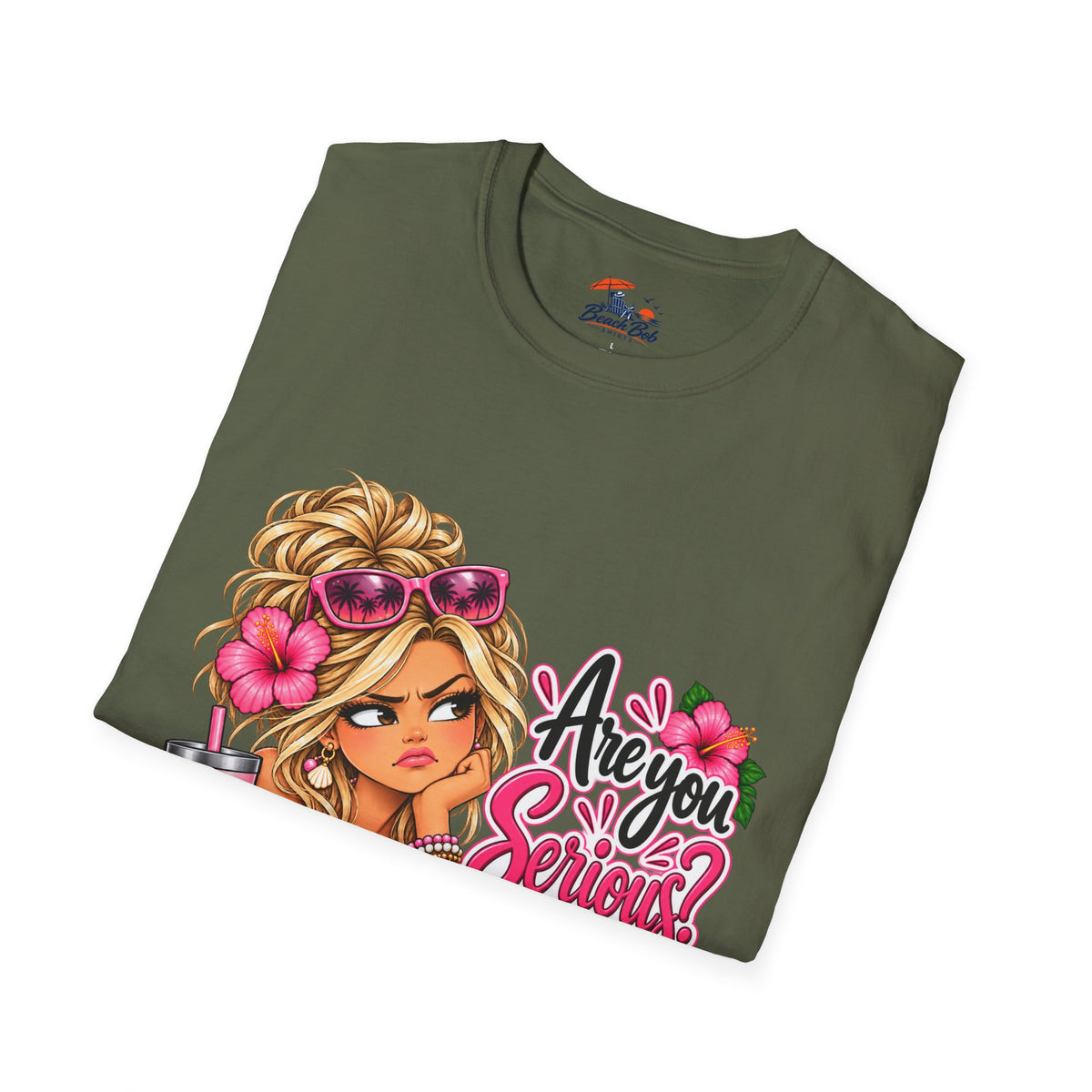 Are You Serious? Girly Graphic T-Shirt – Cute Blonde Cartoon Beach Girl Tee