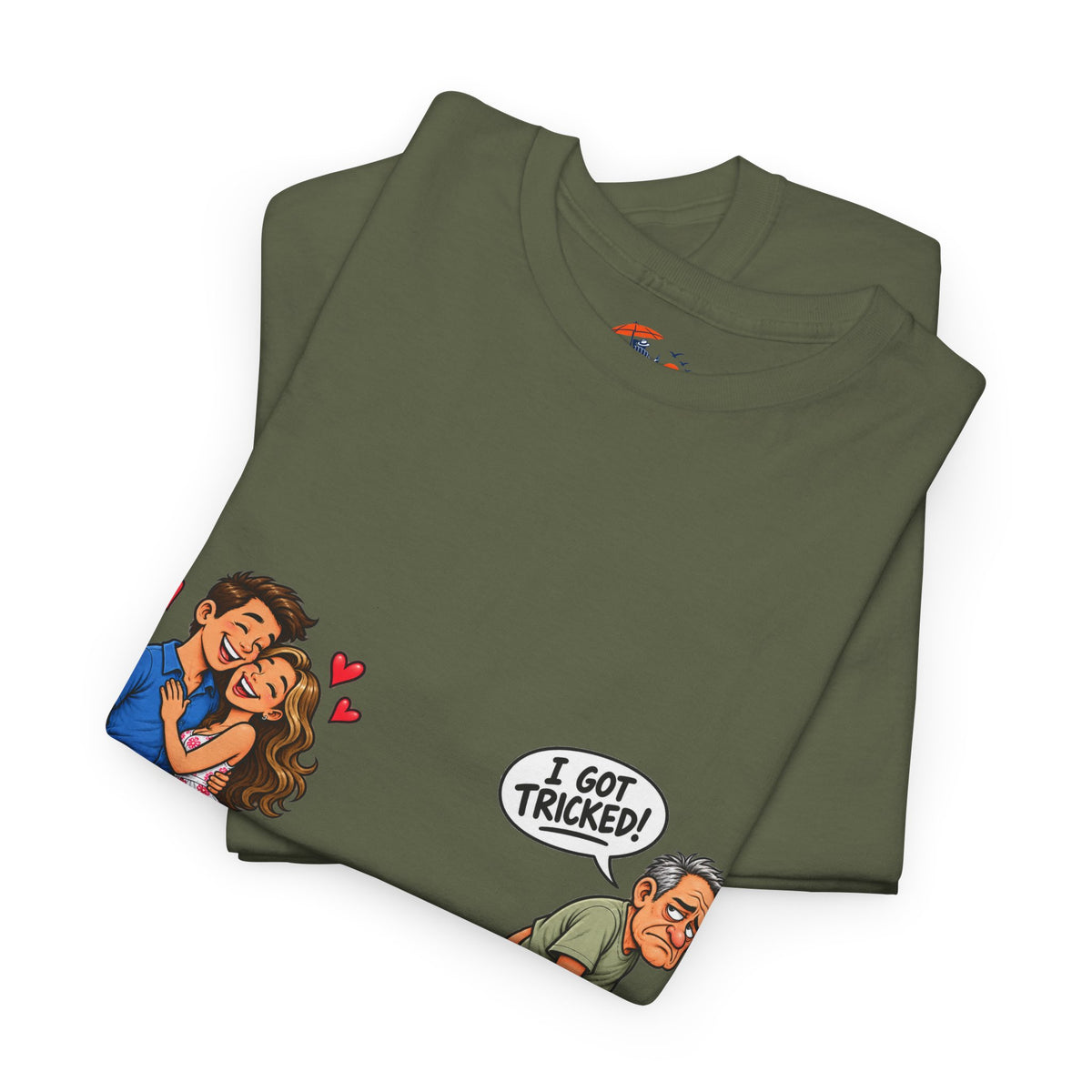 T-Shirt — 'I Got Tricked?' Funny Couple Cartoon Graphic Tee