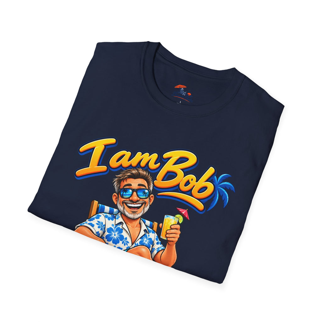 I Am Bob T-Shirt — Retro Tropical Vacation Tee with Beach Chair & Palm Trees