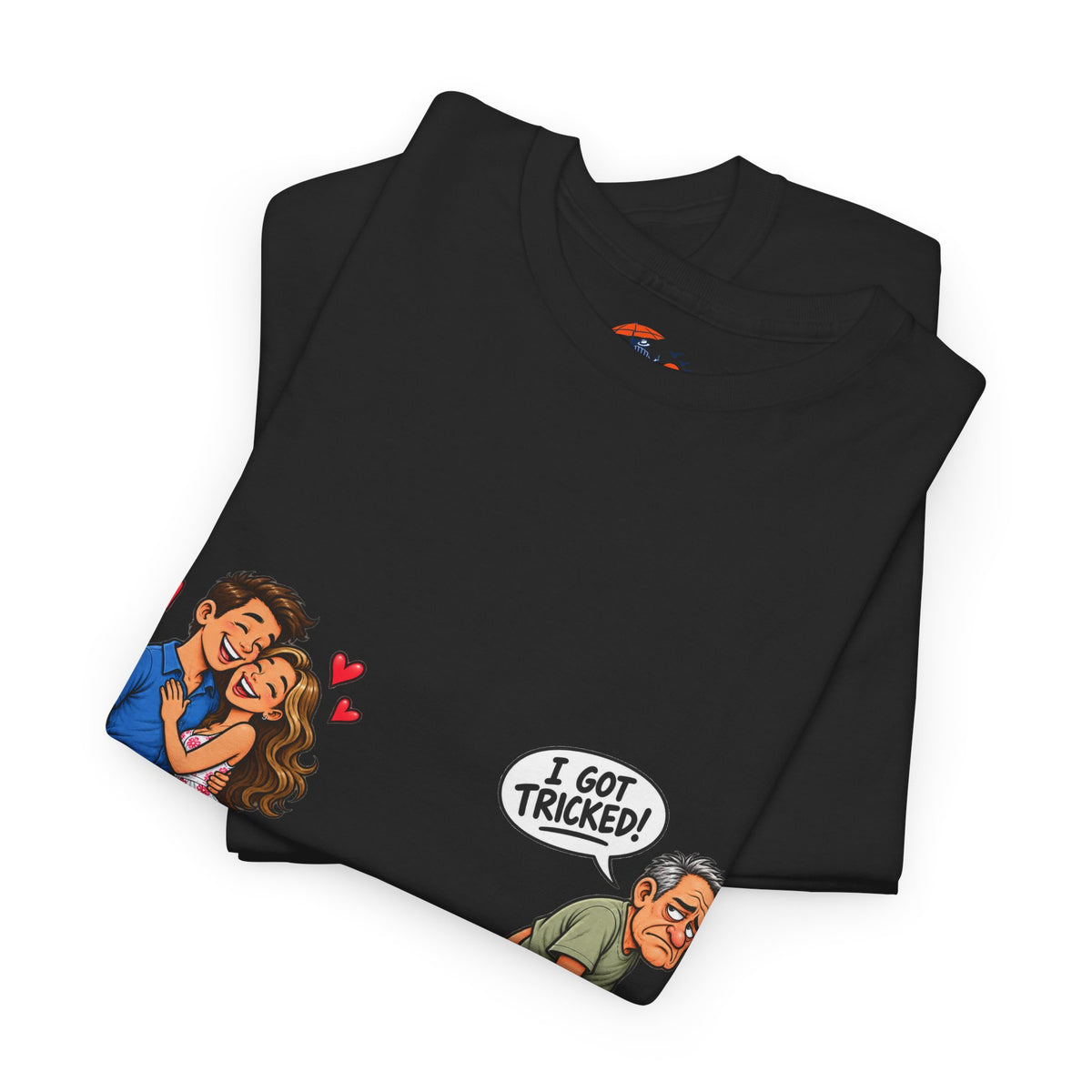 T-Shirt — 'I Got Tricked?' Funny Couple Cartoon Graphic Tee