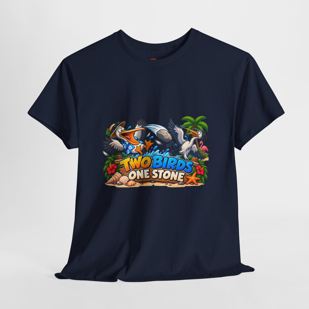Two Birds One Stone Tropical Beach Graphic Tee