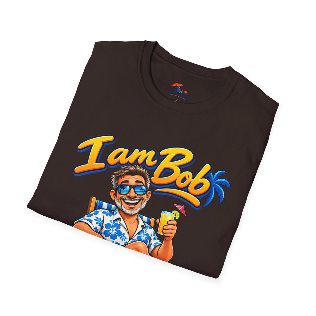 I Am Bob T-Shirt — Retro Tropical Vacation Tee with Beach Chair & Palm Trees