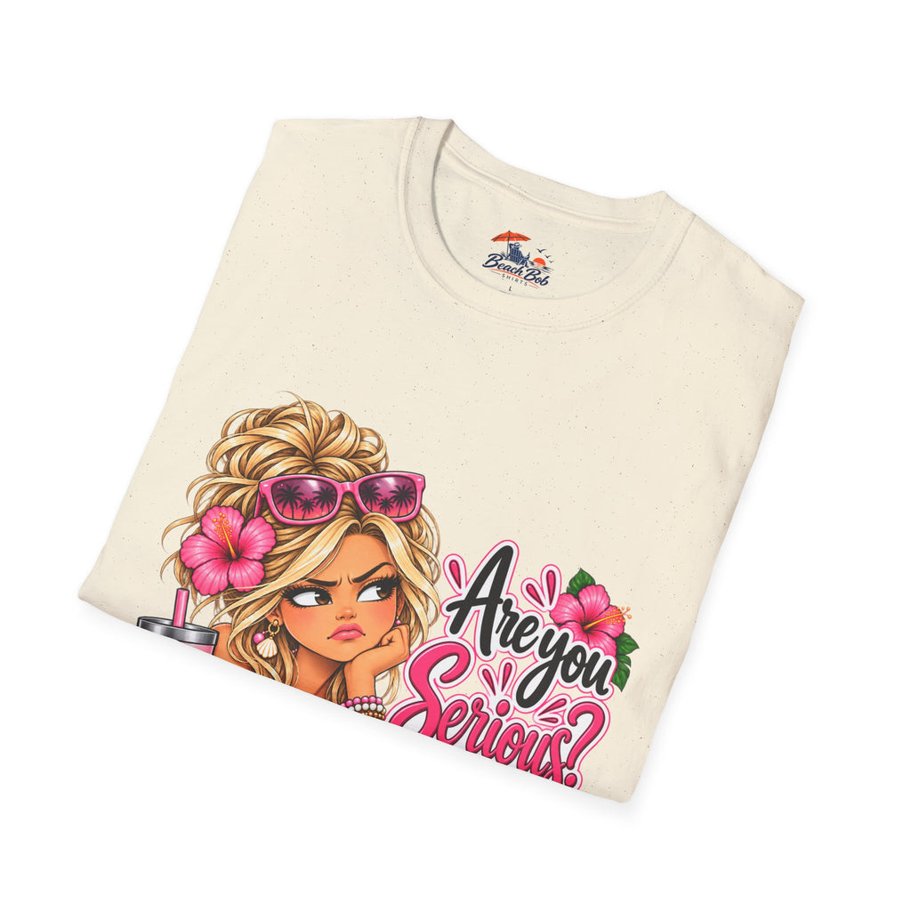 Are You Serious? Girly Graphic T-Shirt – Cute Blonde Cartoon Beach Girl Tee