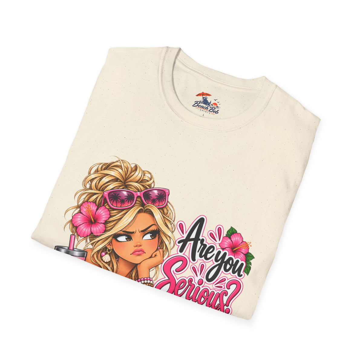 Are You Serious? Girly Graphic T-Shirt – Cute Blonde Cartoon Beach Girl Tee