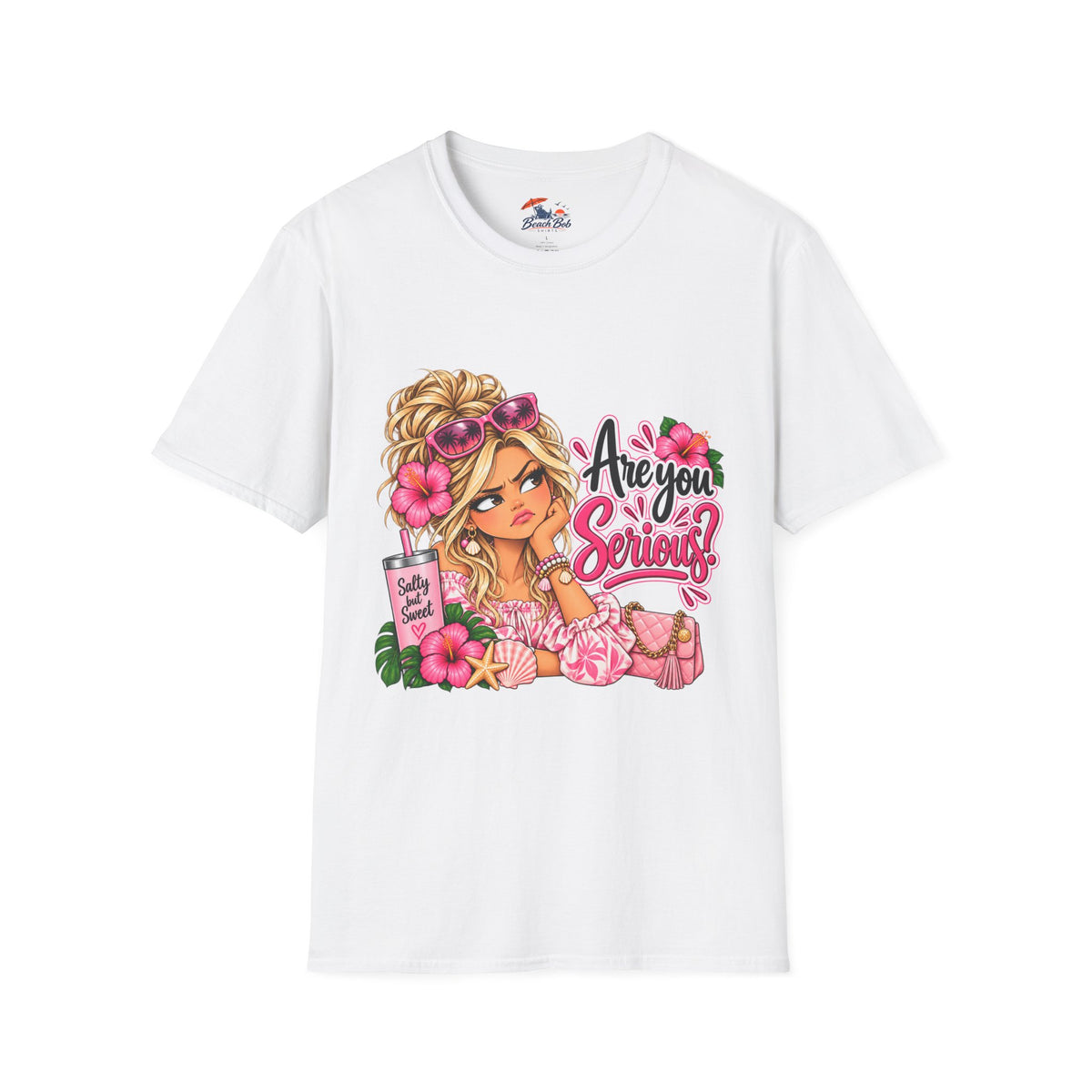 Are You Serious? Girly Graphic T-Shirt – Cute Blonde Cartoon Beach Girl Tee